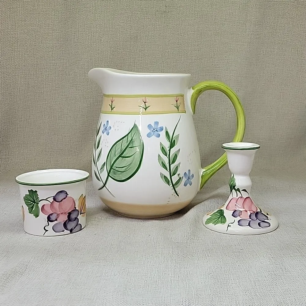 ‎3-pc. bundle Cambridge potteries pitcher, small bowl, candleholder.